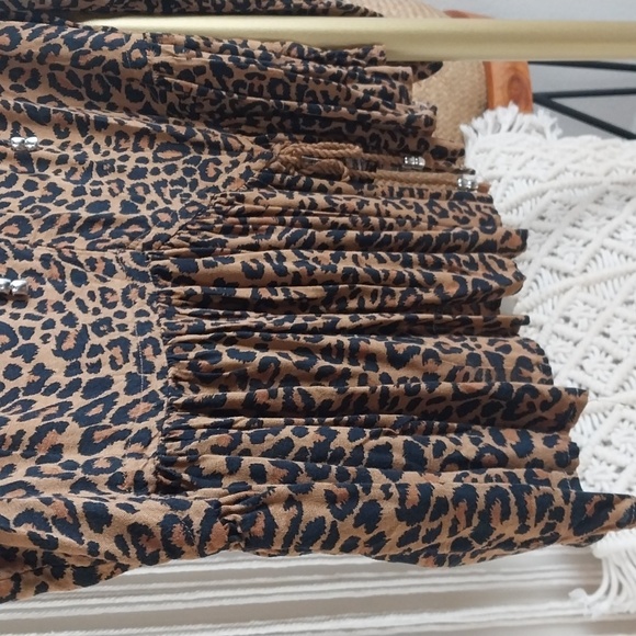 Time and Tru Peasant Top Leopard Print Long Sleeve Round Neck Tassels Size Large - Picture 6 of 12